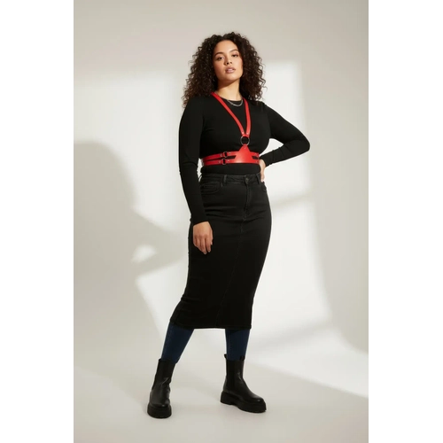 B�y�k Beden K�rm�z� Kad�n Kemer Deri Harness O