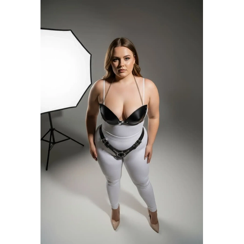B�y�k Beden Siyah Kad�n Deri Harness Tak�m Zincir Detayl� Fantazi Aksesuar - APFT1223