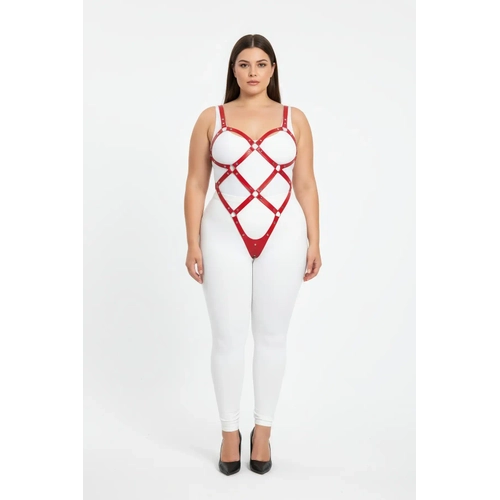 B�y�k Beden K�rm�z� Kad�n Deri Full Body Harness Tak�m Halka Detayl� V�cut Aksesuar� - APFT542