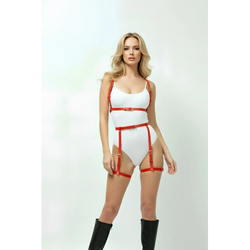 K�rm�z� Harness Tak�m Ayarlanabilir Deri Tokal� Jartiyer Detayl� - APFT1426