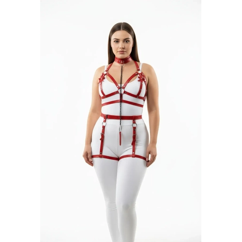 B�y�k Beden K�rm�z� Kad�n Harness Tak�m Zincir Detayl� Jartiyerli - APFT457