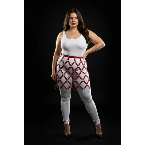 B�y�k Beden K�rm�z� Deri Etek Kafes Tasar�ml� Fantazi Harness - APFT694