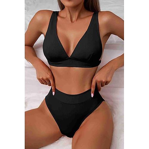Angelsin Yksel Bel Bikini Takm Siyah