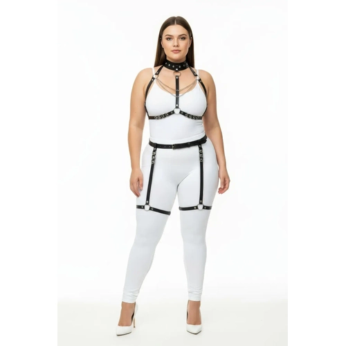 B�y�k Beden Siyah Kad�n Deri Harness Tak�m Zincir Detayl� Fantezi Aksesuar - APFT1081