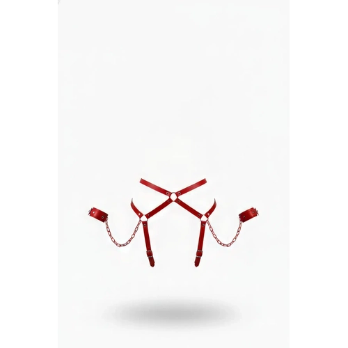 K�rm�z� Harness Tak�m Zincir Detayl� Kelep�eli V�cut Aksesuar� - APFT708