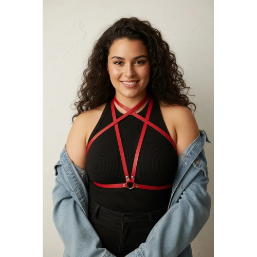 B�y�k Beden K�rm�z� Kad�n Kemer Deri Harness Tarz� Elbise Aksesuar� - APFT15