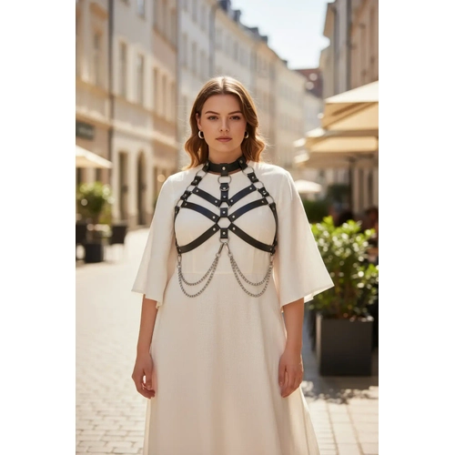 B�y�k Beden Siyah Kad�n Kemer Zincir Detayl� Deri Harness V�cut Aksesuar� - APFT517