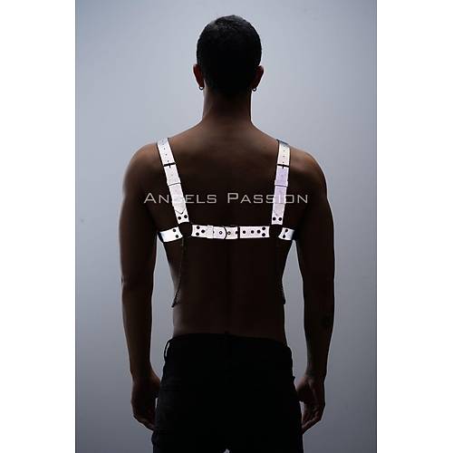 Reflektrl (Karanlkta Parlayan) Zincir Detayl k Erkek Gs Harness, Reflektrl Clubwear - APFTM109