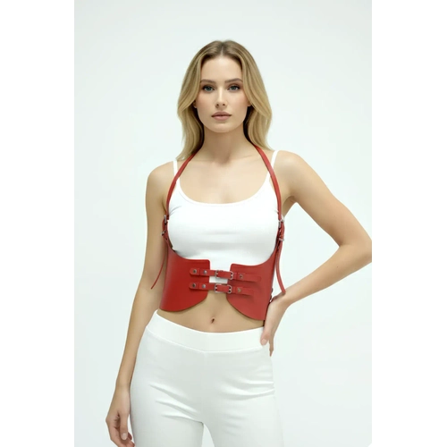 K�rm�z� Renk Kal�n Kad�n Kemeri, Elbise Kemeri, ��k Deri Kemer, Deri Kemer Harness - APFT605