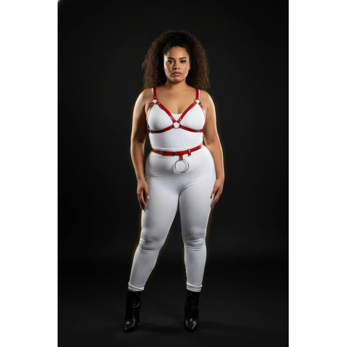 B�y�k Beden K�rm�z� Kad�n Deri Harness Tak�m Halka Detayl� S�tyen Kemer Kombin - APFT651
