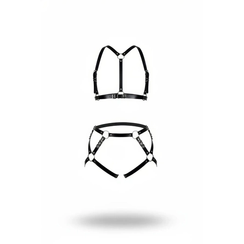 Siyah Harness Tak�m Deri Metal Halka Detayl� - APFT480
