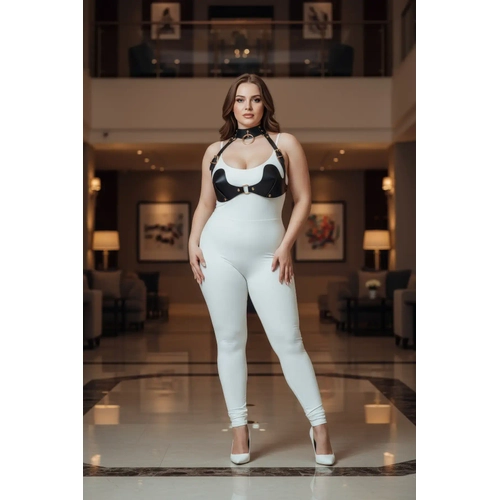 B�y�k Beden Siyah Kad�n Harness Tak�m G���s ve Choker Detayl� Seksi Deri - APFT1226