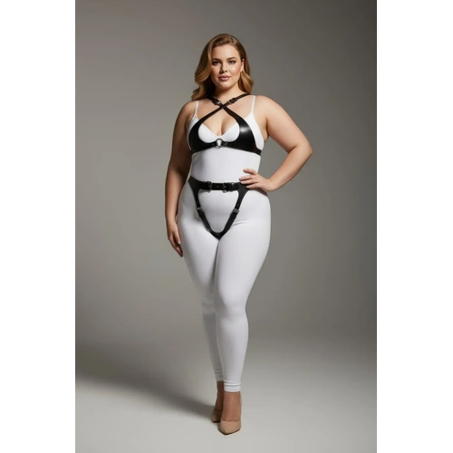 B�y�k Beden Siyah Kad�n Deri Harness Tak�m Jartiyer Detayl� - APFT1130
