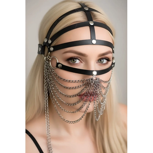 Siyah Maske Zincir Detayl� Deri Y�z Aksesuar� - APFT465