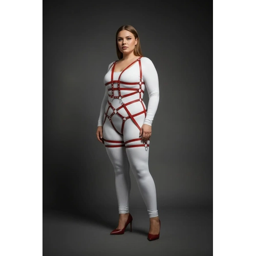 B�y�k Beden Bordo Kad�n Harness Tak�m Zincir ve Halka Detayl� Fantezi Deri - APFT502