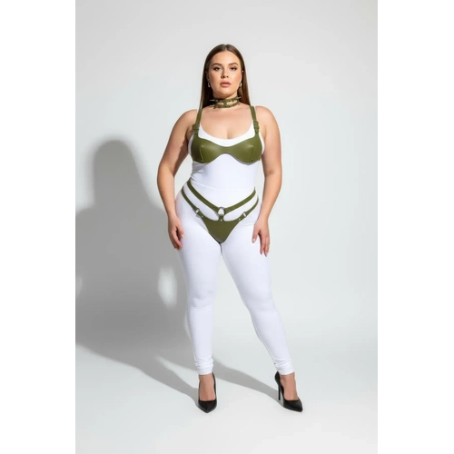 B�y�k Beden Haki Kad�n Harness Tak�m Deri S�tyenli, Tasma ve Halka Detayl� Fantezi Aksesuar - APFT1298