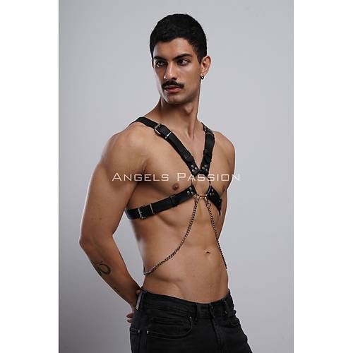 Zincir Detayl Deri Erkek Gs Harness, Partywear, Clubwear - APFTM95