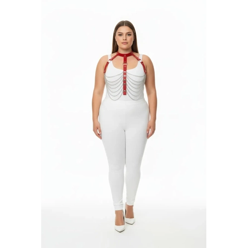 B�y�k Beden K�rm�z� Kad�n Harness Tak�m Zincir Detayl� Deri V�cut Aksesuar� - APFT721