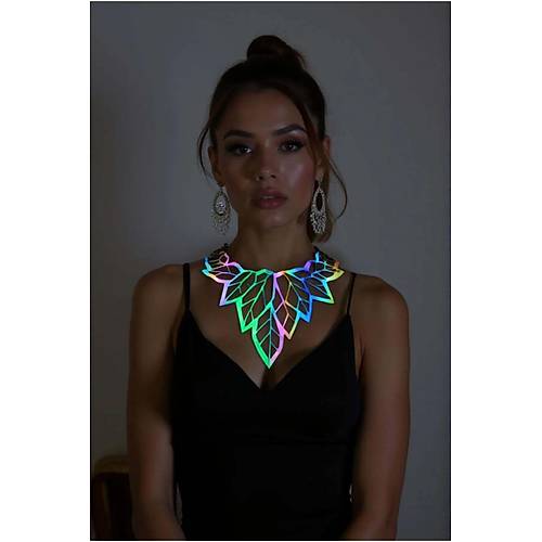 Rainbow Reflektrl Byk Yaprak Choker Kolye, Tarz Lazer Kesim Kolye - APFT1417