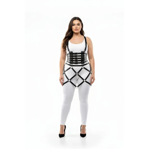B�y�k Beden Siyah Deri Etek Harness Halka Detayl� Fantazi V�cut Aksesuar� - APFT785