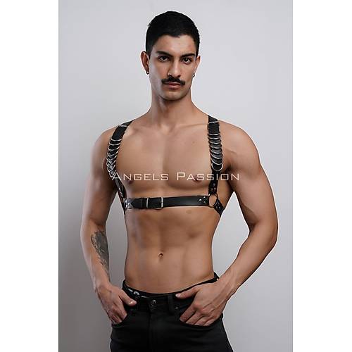 D Halka Detayl k Erkek Gs Harness, Erkek Deri T-Shirt Aksesuar - APFTM92