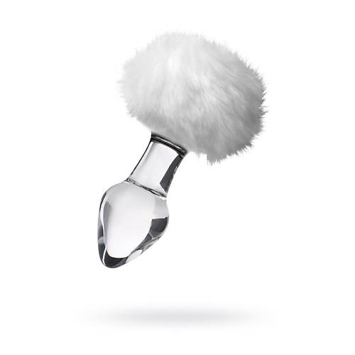 Sexus Glass anal klf, beyaz at kuyruu, cam, transparan, 14 cm,  4 cm