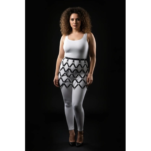 B�y�k Beden Siyah Deri Etek Halka Detayl� File Desenli Harness Aksesuar� - APFT696