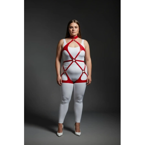 B�y�k Beden K�rm�z� Kad�n Deri Harness Tak�m Halka Detayl� Fantezi V�cut Aksesuar� - APFT1331