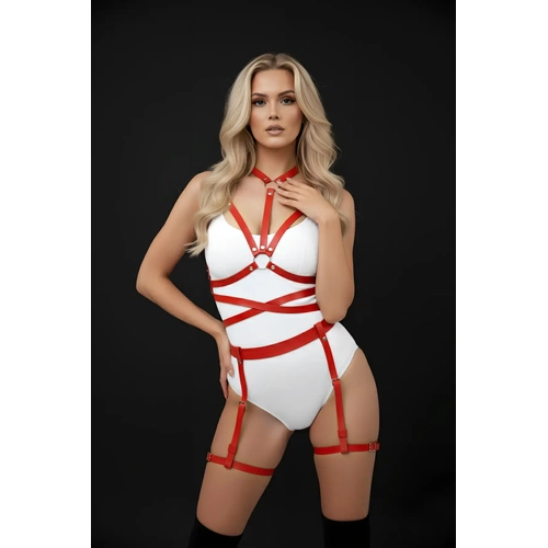 K�rm�z� Harness Tak�m Deri V�cut Jartiyerli Aksesuar - APFT122