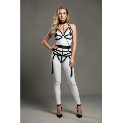 Siyah Harness Tak�m Gerdanl�k Zincir Detayl� V�cut Aksesuar� - APFT394