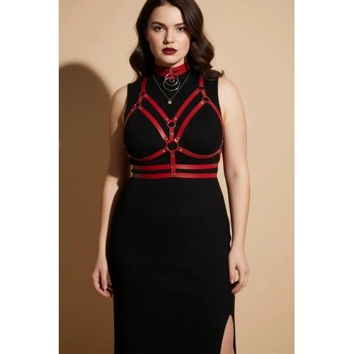 B�y�k Beden K�rm�z� Kad�n Deri Harness Kemer, Elbise �st� Kombin Tamamlay�c� - APFT296