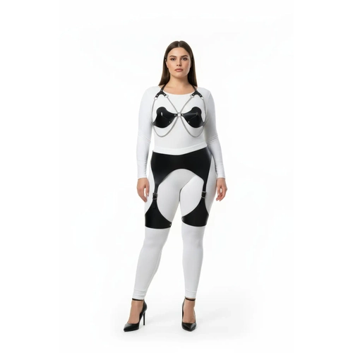B�y�k Beden Siyah Kad�n Harness Tak�m Zincir ve Jartiyer Detayl� - APFT1220