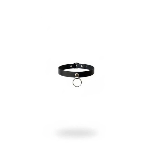 Siyah Choker Metal Halka Detayl� Deri Kolye - APFT519