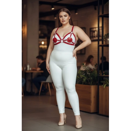 B�y�k Beden K�rm�z� Kad�n Harness Tak�m Deri Halka Detayl� Fantezi Aksesuar - APFT112