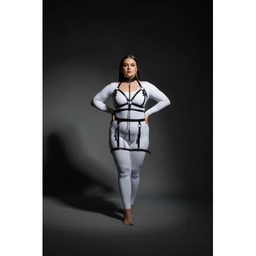 B�y�k Beden Siyah Kad�n Harness Tak�m Zincir Detayl� Deri Jartiyer Aksesuar - APFT457