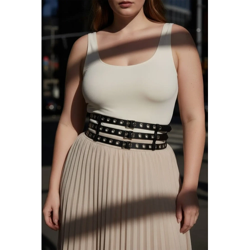 B�y�k Beden Siyah Kad�n Kemer Kal�n Korse Stil Z�mba Detayl� - APFT641
