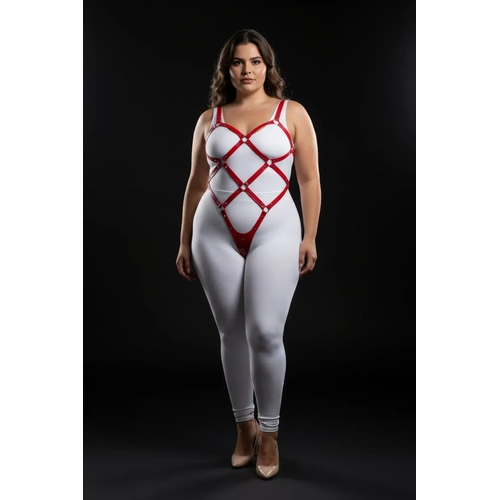 B�y�k Beden K�rm�z� Kad�n Deri Full Body Harness Tak�m Halka Detayl� V�cut Aksesuar� - APFT542