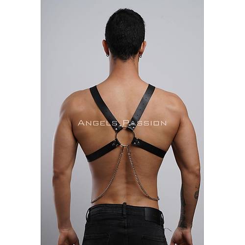 Zincir Detayl Deri Erkek Gs Harness, Partywear, Clubwear - APFTM95