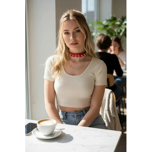 K�rm�z� Choker Z�mbal� Deri Boyunluk - APFT975