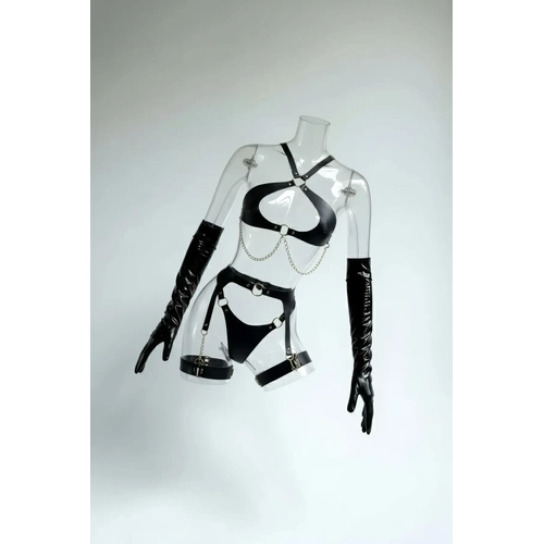 Siyah Harness Tak�m Zincir Detayl� Deri V�cut Kemerleri - APFT1330