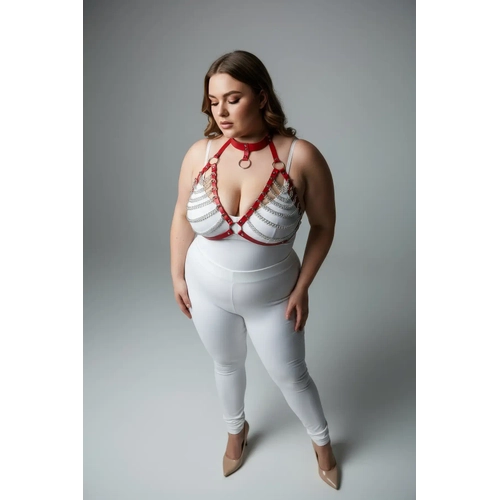 B�y�k Beden K�rm�z� Kad�n Harness Tak�m Zincir Detayl� Fantezi Choker Yaka - APFT945