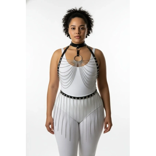 B�y�k Beden Siyah Kad�n Harness Tak�m Zincir Detayl� Seksi Deri - APFT462
