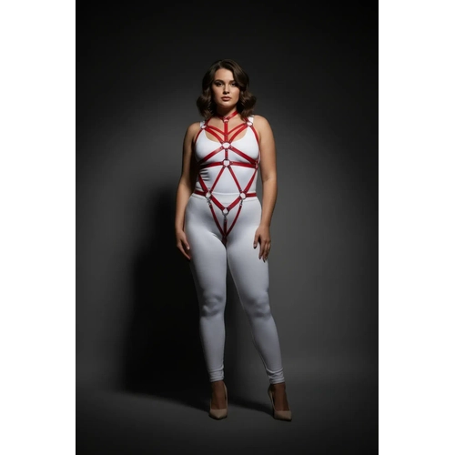 B�y�k Beden K�rm�z� Kad�n Harness Tak�m Halka Detayl� Deri Fantezi Aksesuar - APFT316