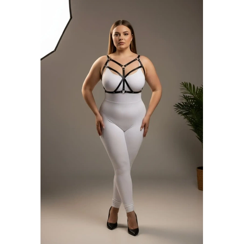 B�y�k Beden Siyah Kad�n Harness Tak�m �apraz Detayl� Deri B�stiyer Aksesuar� - APFT247