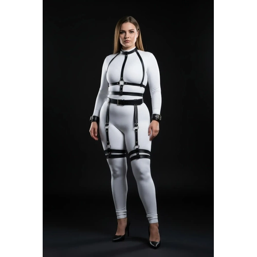 B�y�k Beden Siyah Kad�n Harness Tak�m Jartiyerli Deri V�cut Aksesuar� - APFT697