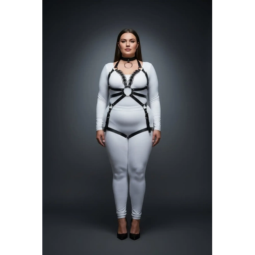 B�y�k Beden Siyah Kad�n Harness Tak�m Full Body Deri ��k Tasar�m - APFT781