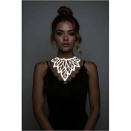 Beyaz Reflektrl Byk Yaprak Choker Kolye, Tarz Lazer Kesim Kolye - APFT1417