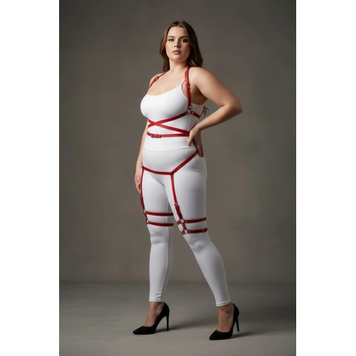 B�y�k Beden K�rm�z� Kad�n Jartiyer Harness Deri Fantazi V�cut Tak�m� - APFT274