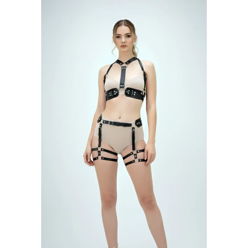 Siyah Harness Tak�m Deri Z�mba Detayl� V�cut Aksesuar� - APFT1016