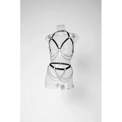 Siyah Harness Tak�m Zincir Detayl� Metal Halka Aksesuar - APFT1195